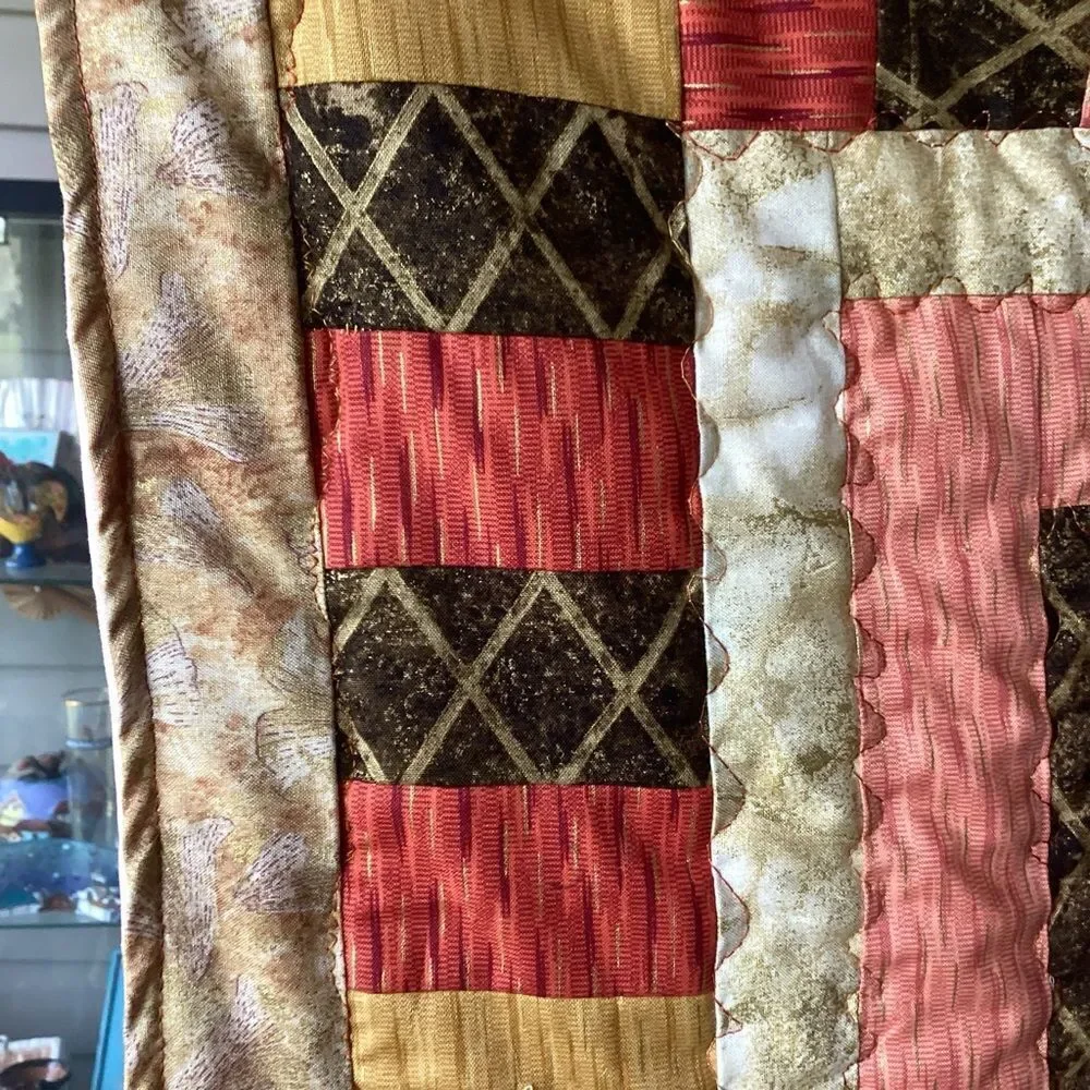 NWT. Hand Crafted Quilt in Pumpkin, Apricot, Browns and Golds